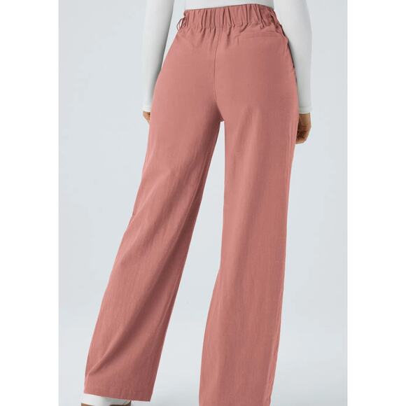 L Petite Halara High Waisted Pink Pocket Wide Leg Casual Linen-Feel Pants NWT - Picture 2 of 6